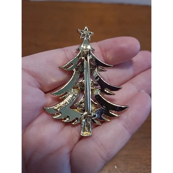 Brooch Tancer-II‎ Christmas Tree Rhinestone Gold Tone Vintage Pin Star Mcm - Picture 5 of 7